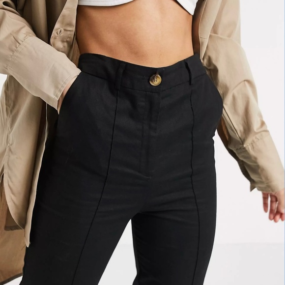 ASOS tall linen cigarette pants in black - Picture 3 of 3